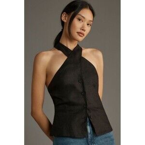 Reformation Tate Black Linen Top Sz 10 NWT